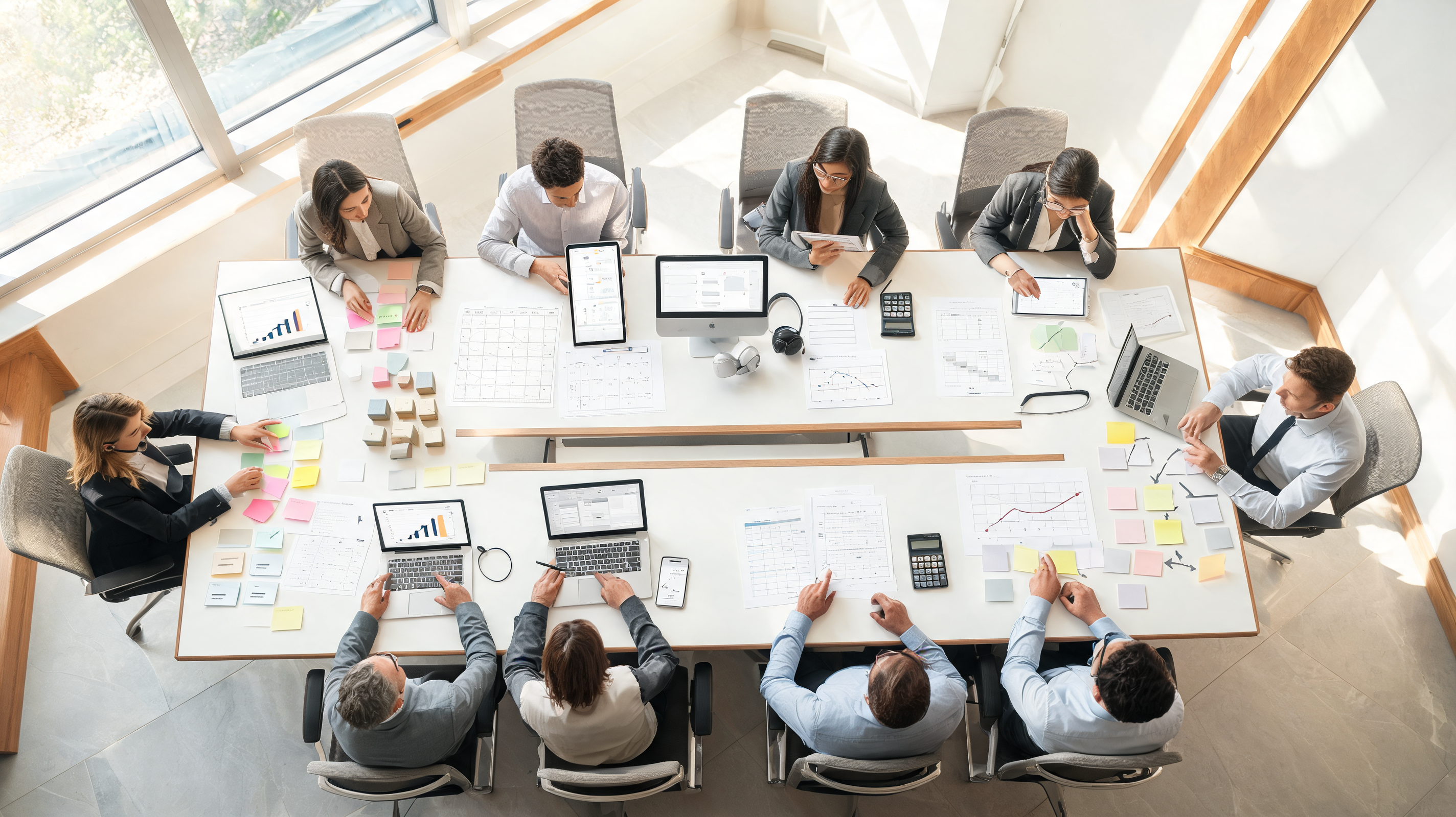 Cross-functional team planning AI use cases for SEO optimization, content marketing, and revenue operations around a conference table